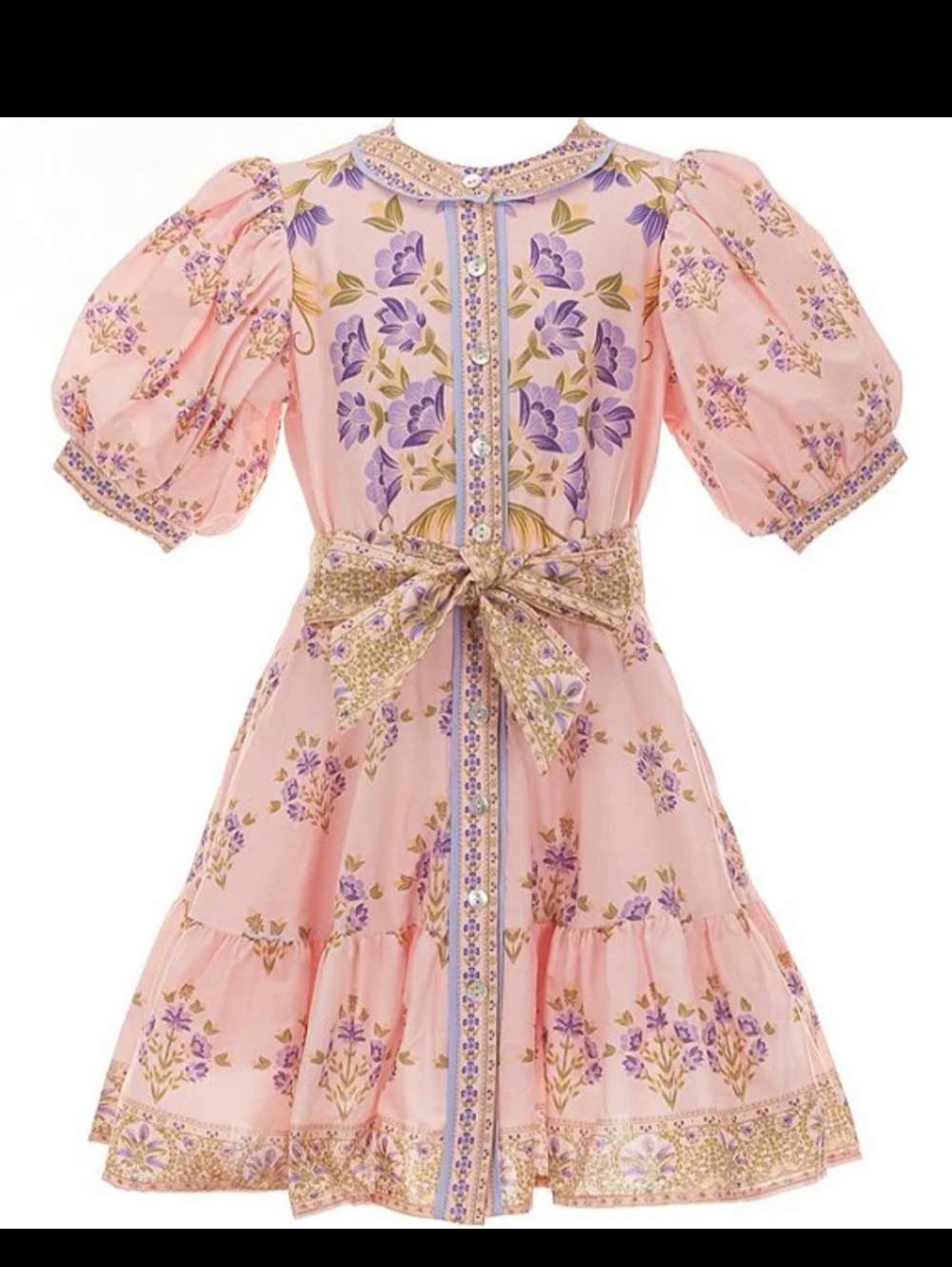 A Loves A Little Girls Pink Floral Bow-Front Dress 100% Cotton
